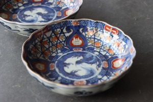 伊万里焼 色絵 兎龍花籠文 輪花 膾皿/Imari "Namasu" bowl