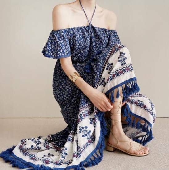 ジャーナルスタンダードレリューム　リネン　ロングワンピース　エスニック　柄 ウエストシャーリング花柄ロングワンピース[品番：II000008987