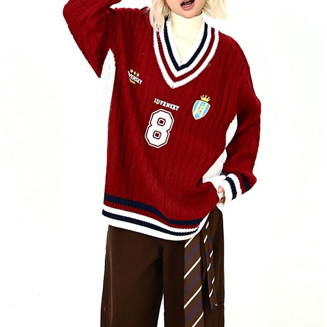 ナンバリングカレッジケーブルニット 2col   R01186