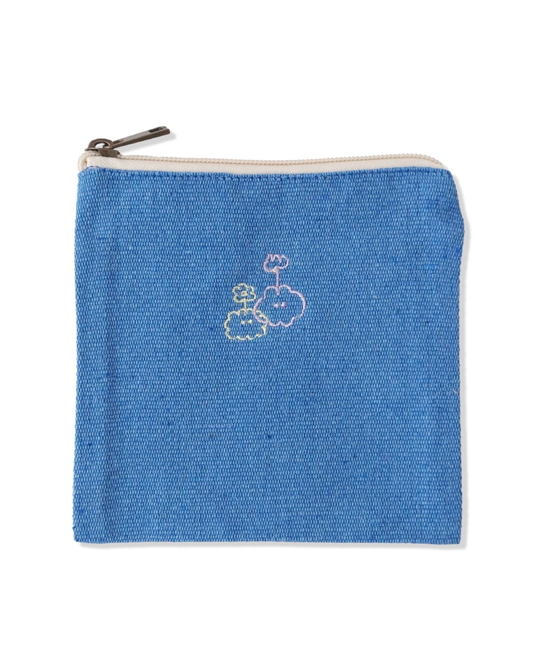 ★なでウサ&モフウサ刺繍のフラットポーチ/ブルー(MK-601)