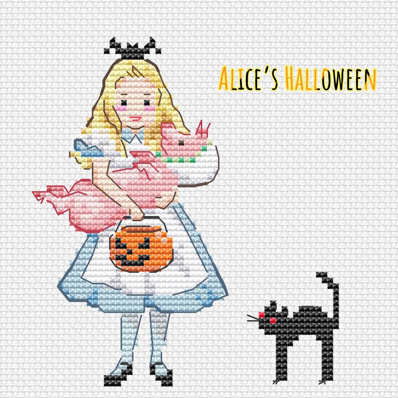ダウンロードクロスステッチ図案【 Alice's Halloween】 [Cross stitch