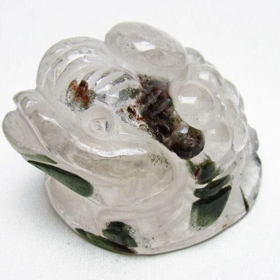 水晶 手彫り-卓上置物-キンセン-金蟾 ガーデンクォーツ 一点物 154-123