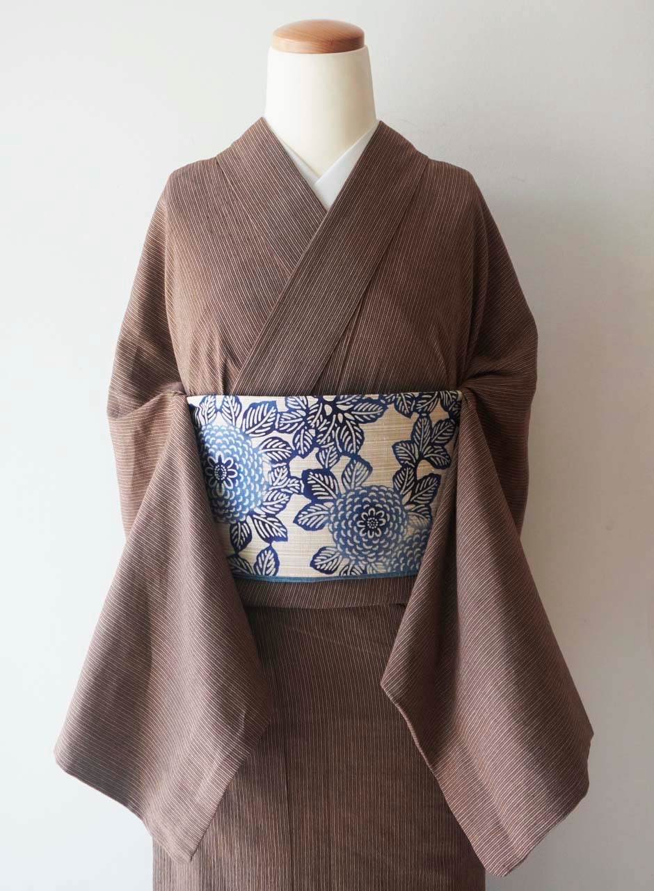 竺仙・浴衣】竺仙製 枯茶色 縞文 綿浴衣 | 大山キモノ・ちぇらうなぼるた