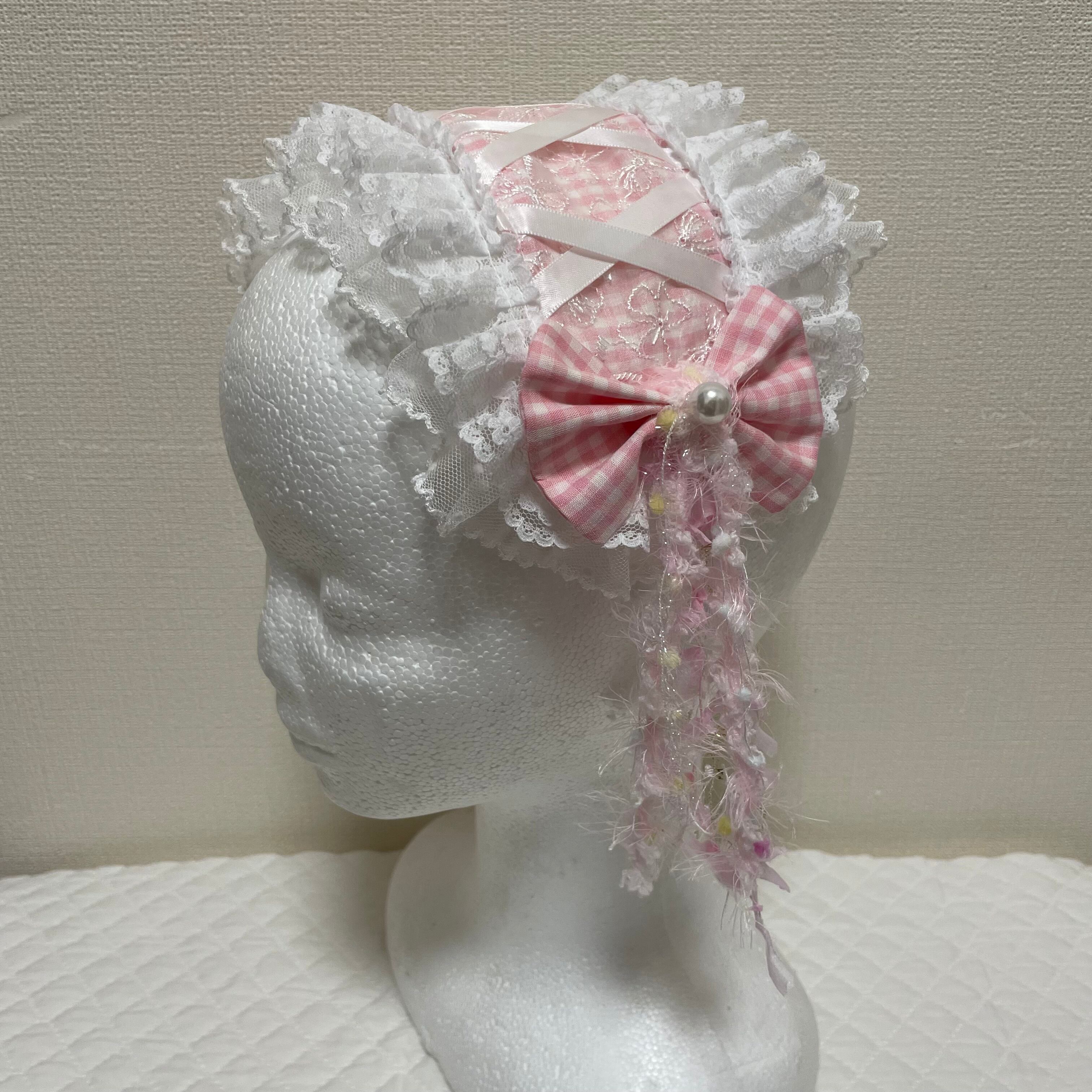 ♡ Candy チェック柄 フリルリボンヘッドドレス pink ‪♡ | Pay ID‬