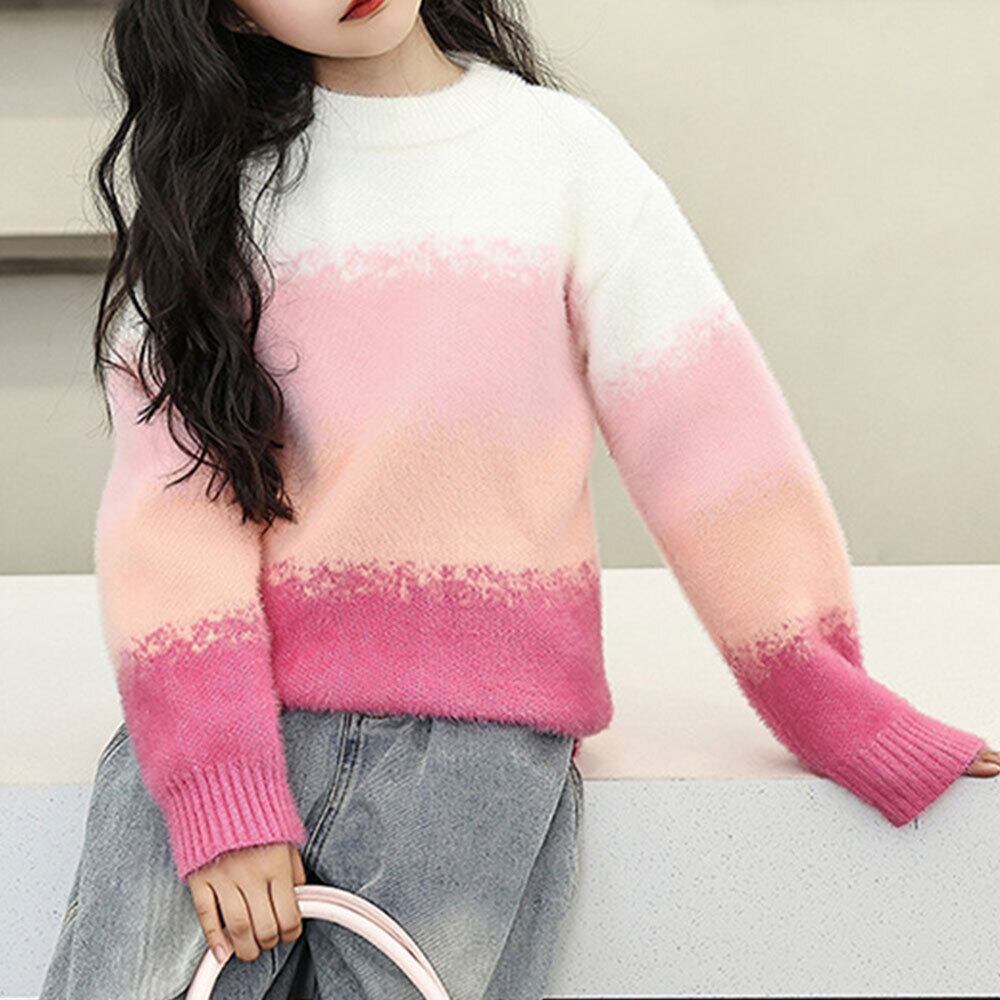 【送料無料】 子供服 女の子 ニット セーター グラデーション 長袖 韓国 春秋 キッズ 小学生 かわいい おしゃれ 厚手 暖かい カジュアル ゆったり 通学 通園 大人可愛い 大人女子