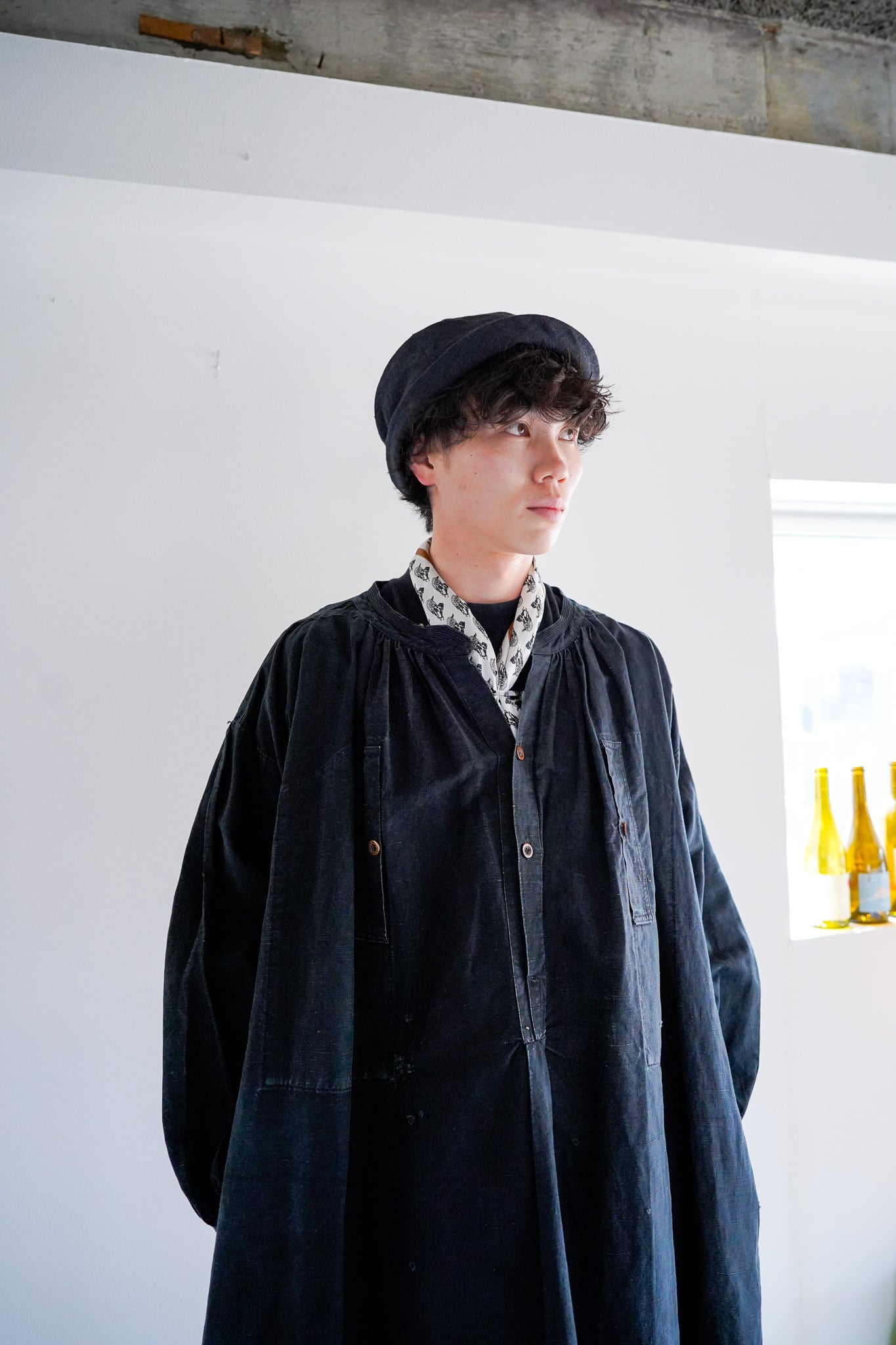 【1930s】 "Repaired, Biaude, French Antique" Black Metis Pullover Smock / 6-39