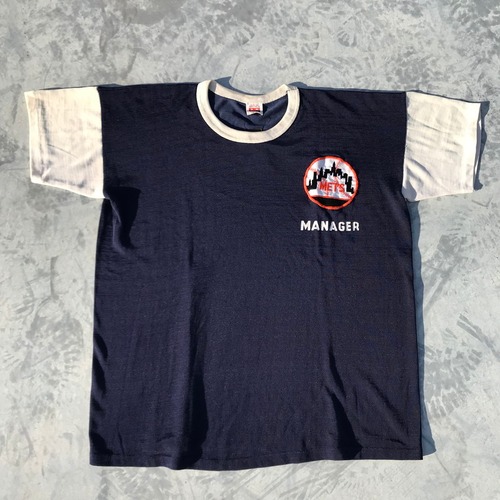 60's MASON メイソン レーヨンTシャツ 袖切り替え METS 大リーグ MANAGER ネイビー 希少 ヴィンテージ Lサイズ