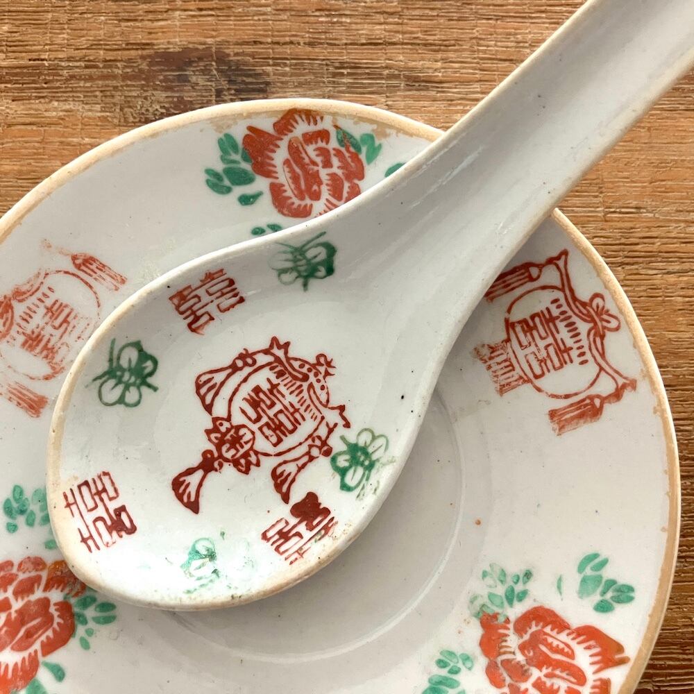 レトロチャイナ皿｜薔薇とダブルハピネス 皿とレンゲのSet | Sweedee!