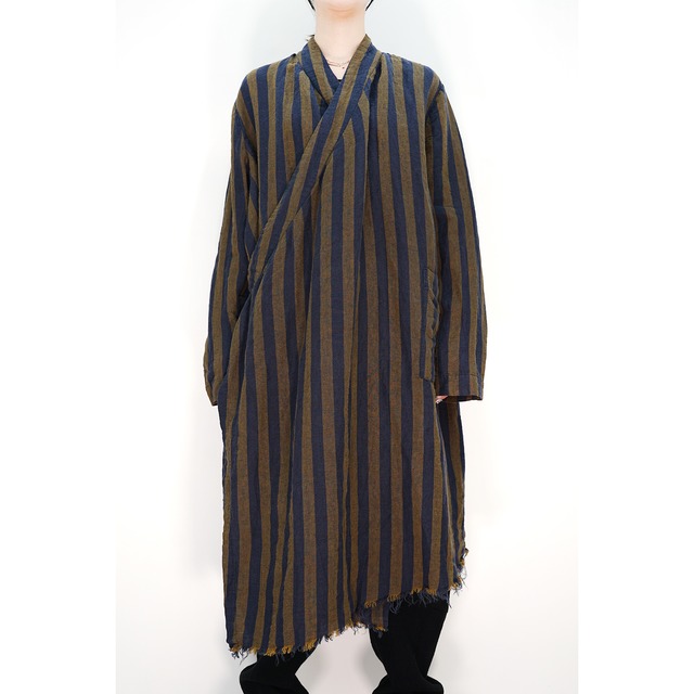 [Aleksandr Manamis] (アレクサンダーマナミス) 1230628 STRIPE WRAP SHIRT (GOLDEN / BLUE STRIPE)