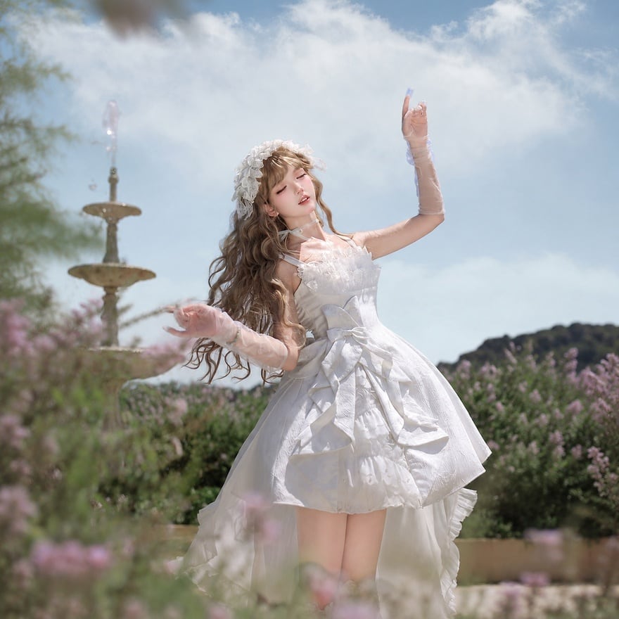 白薔薇の誓い 大リボン付きフィッシュテール姫ロリワンピース2点セット