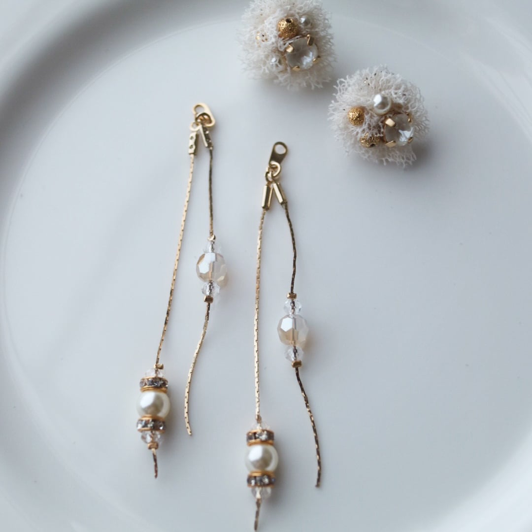 チュールロングピアス｜Douce lumière（柔らかな光）〈シルキーホワイト〉