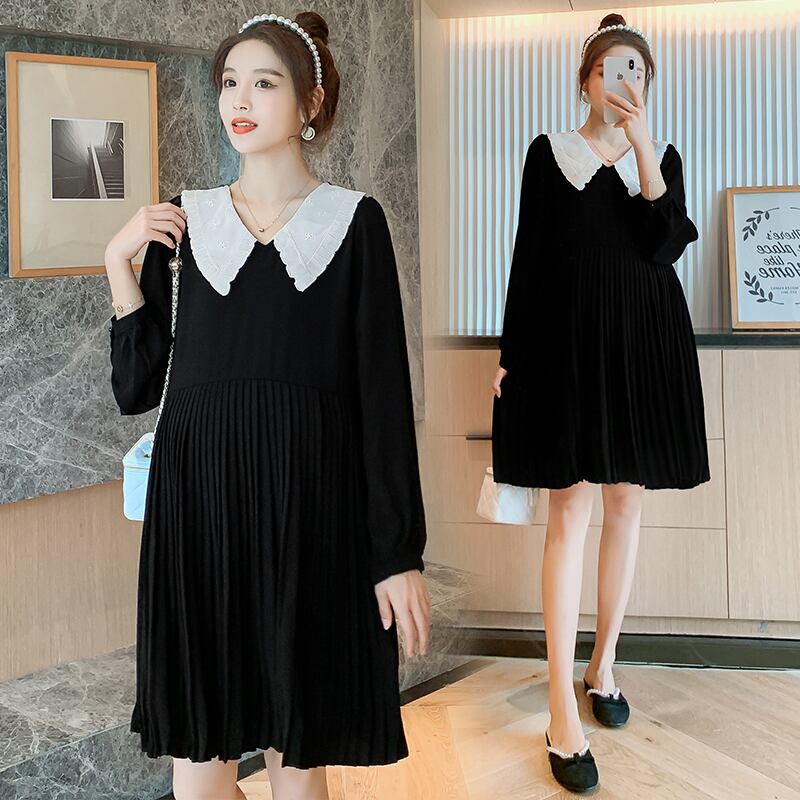 【新作】【送料無料】 8881＃マタニティ服春秋シフォン長袖ルーズスタイリッシュミッドロングドレス妊婦ママドレス スプリング 春物 オータム 秋物 AL expec336608680572