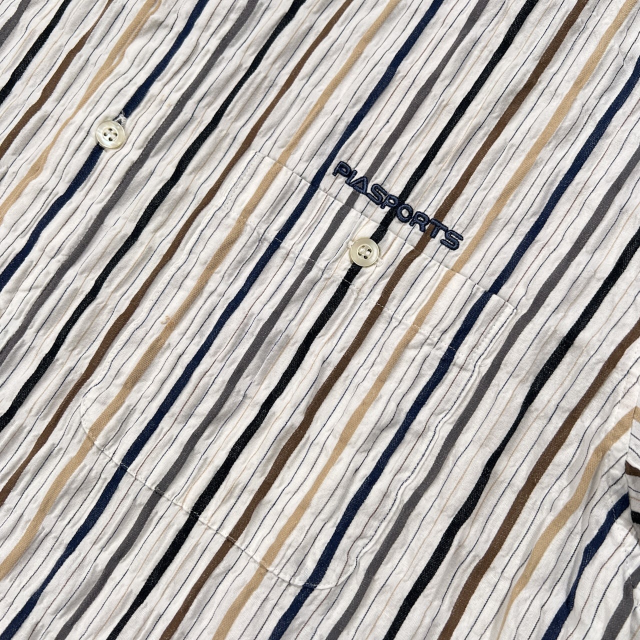 PIA SPORTS ピアスポーツ ストライプ シアサッカー風 BD 長袖シャツ サイズ 5 /ホワイト系/メンズ/ライカ/日本製