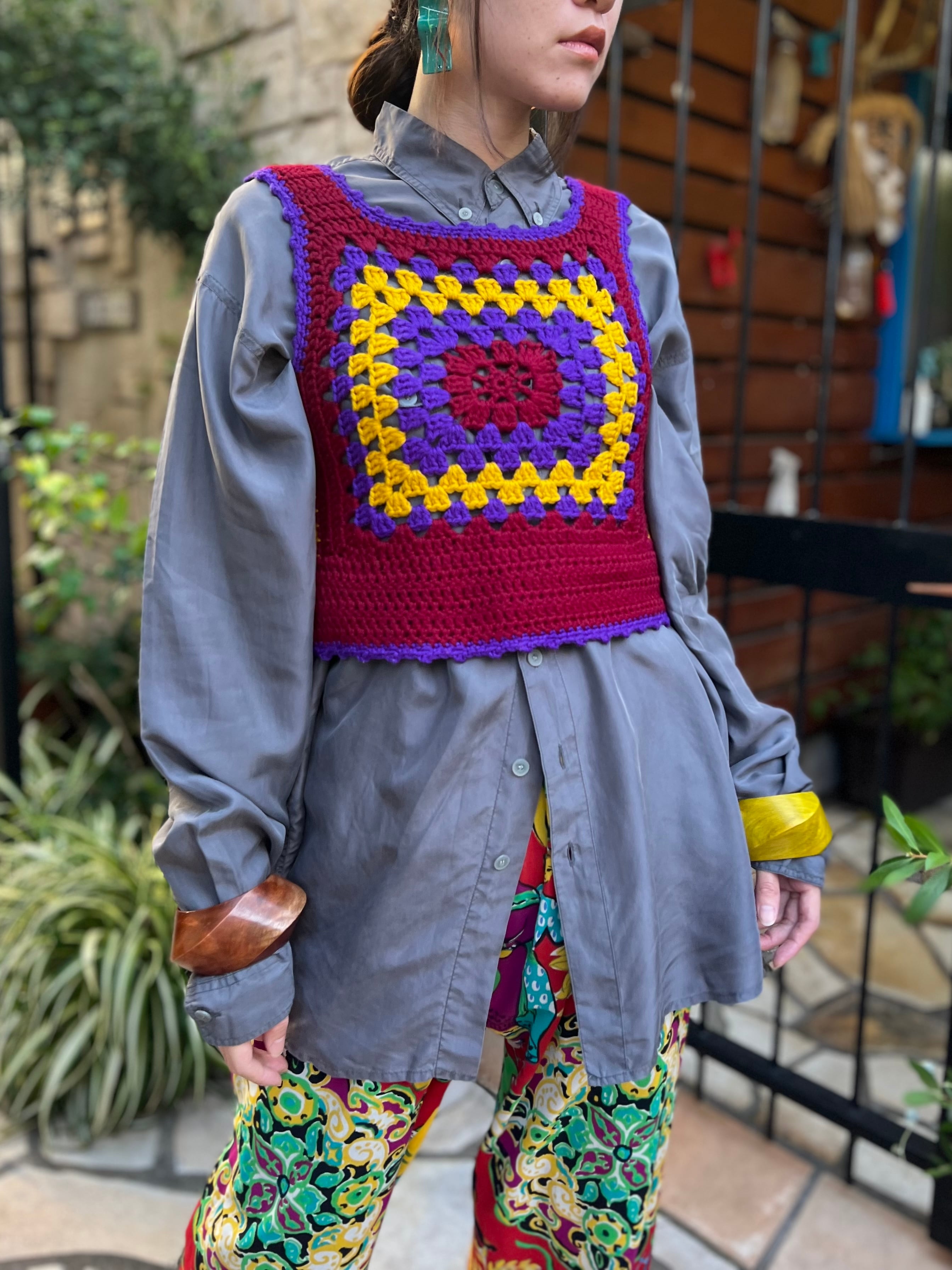 60s-70s handmade granny knit vest ヴィンテージ ハンドメイド ニット ベスト Riyad vintage  shop