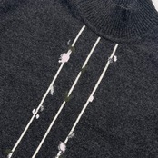 カシミヤ100% アンサンブル anna pagani アンナパガーニ 花柄 ラインストーン ニット カーディガン 半袖 ニット セーター /チャコールグレー系 レディース