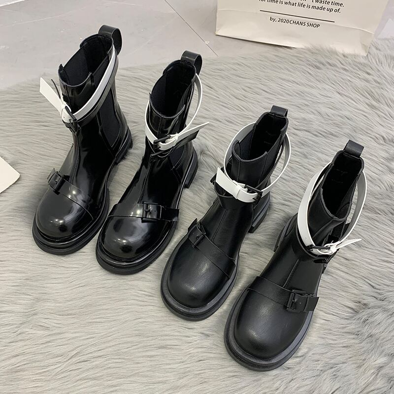 ブーツサマースタイルブラックショート 靴 シューズ 夏物 ラウンドトー 部族の婦人靴57156016214