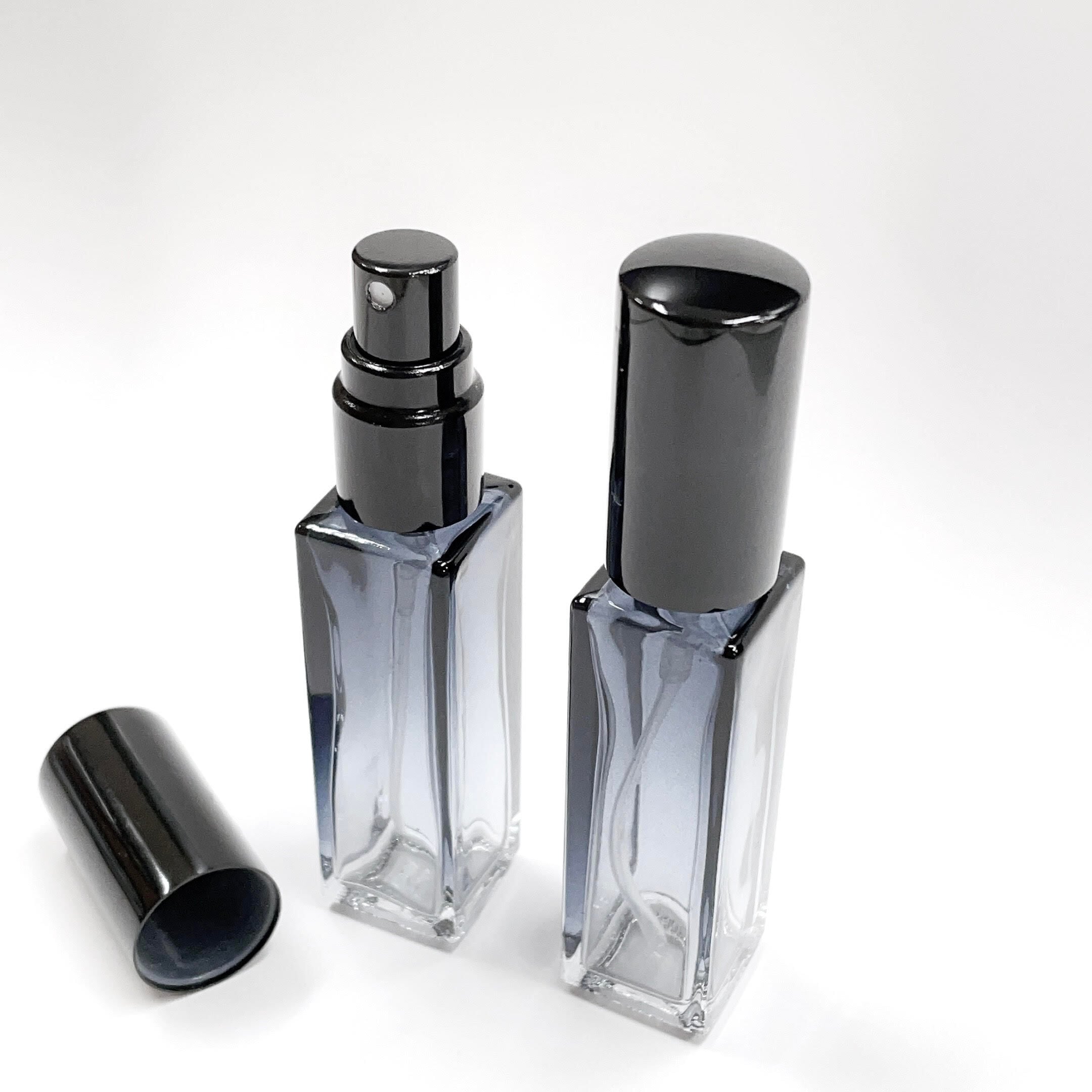 スクエア型 スプレー容器】9ml グラデーション クリアブラック ガラス