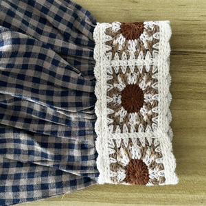 【国内発送】お花刺繍レース チェックブラウス Y 11148