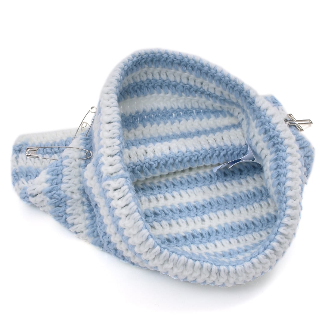 サブカルロゴ刺繍☆ボーダーネコ耳PINニット帽(WHITE/BLUE