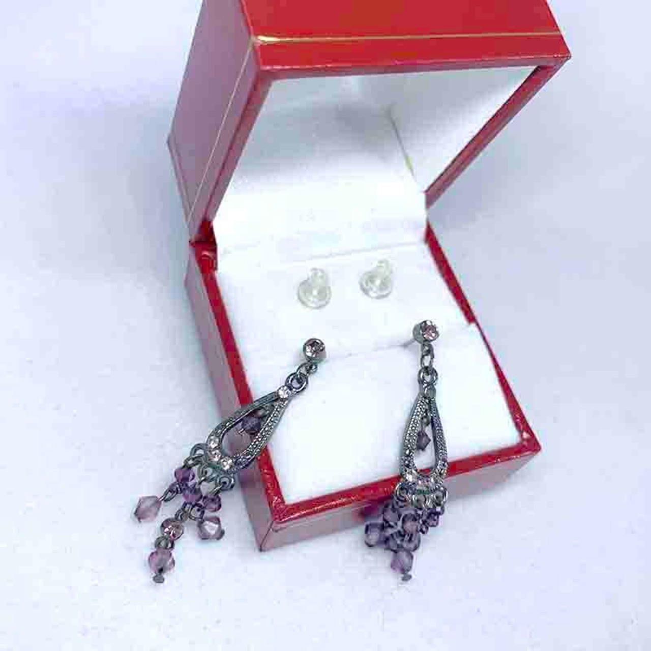 ピアス 藤色のカットビーズ・ラインストーン アンティーク調 12ACcm6