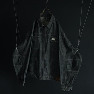 over silhouette 4 pockets design zip-up black denim jacket