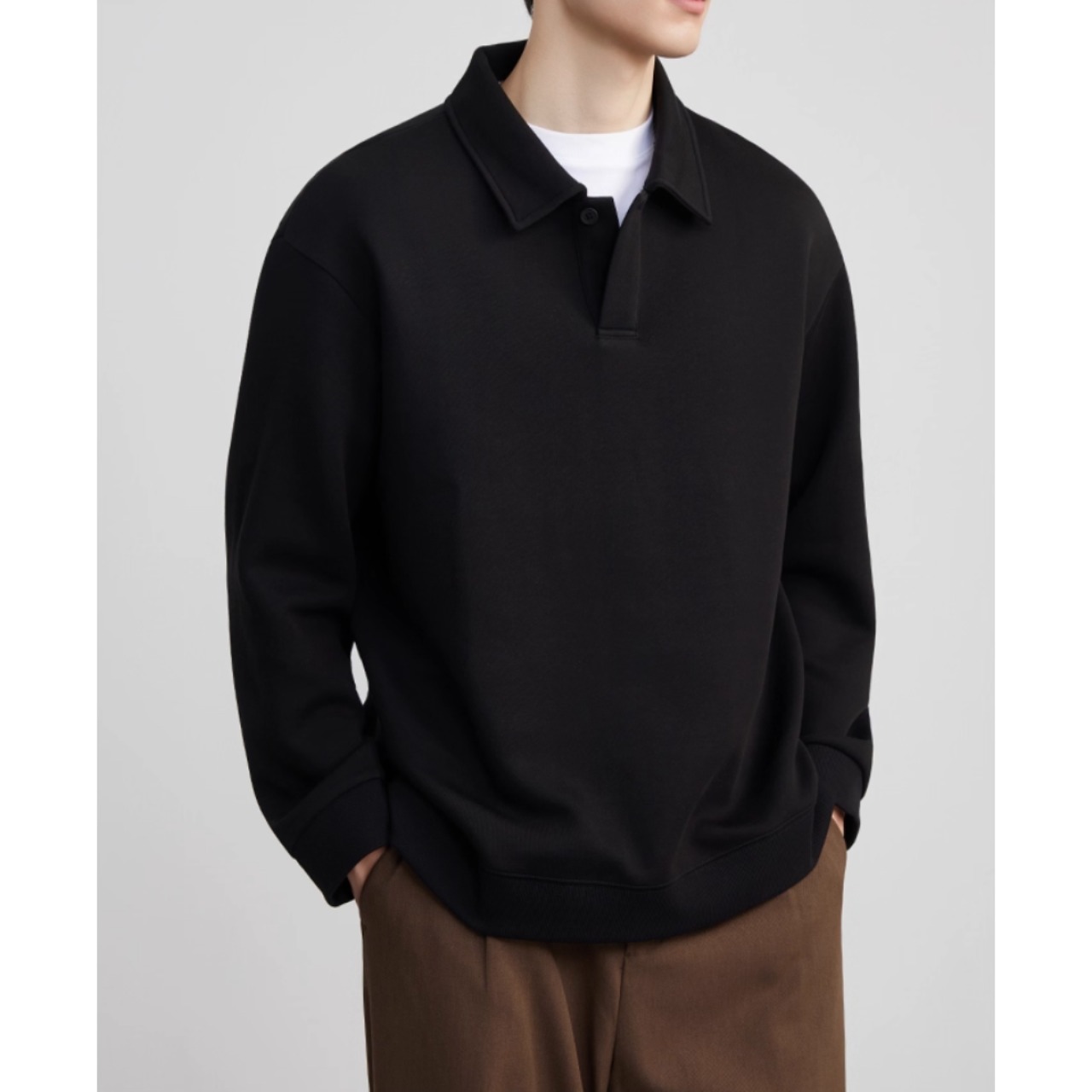 ドロップショルダー 長袖ポロシャツ af0362
