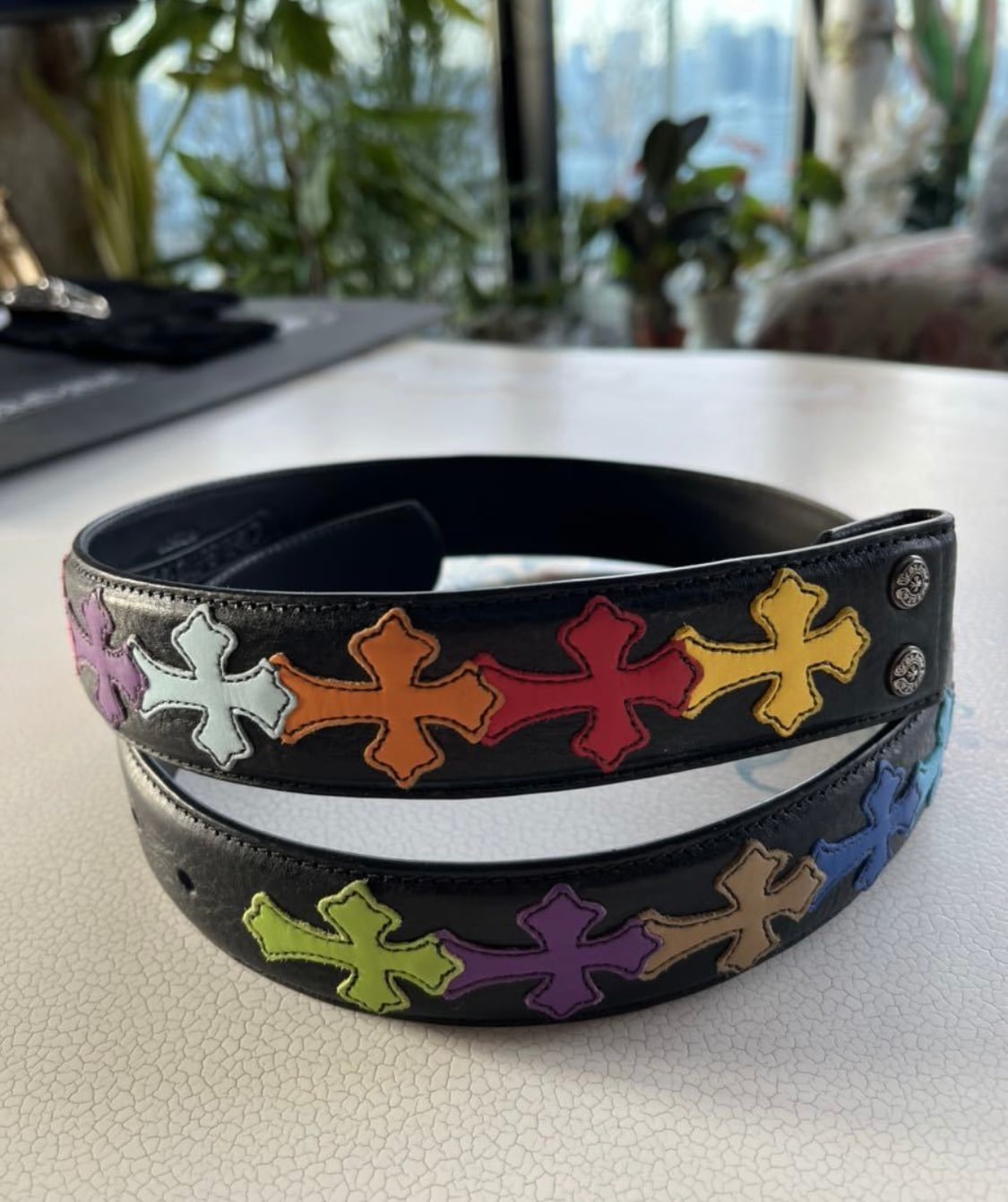 CHROME HEARTS クロムハーツ LTHR BELT クロスパッチ マルチカラー