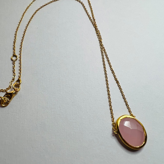natural stone necklace （Rose quartz 、Blue chalcedony）即納国内配送　＜kan0008＞