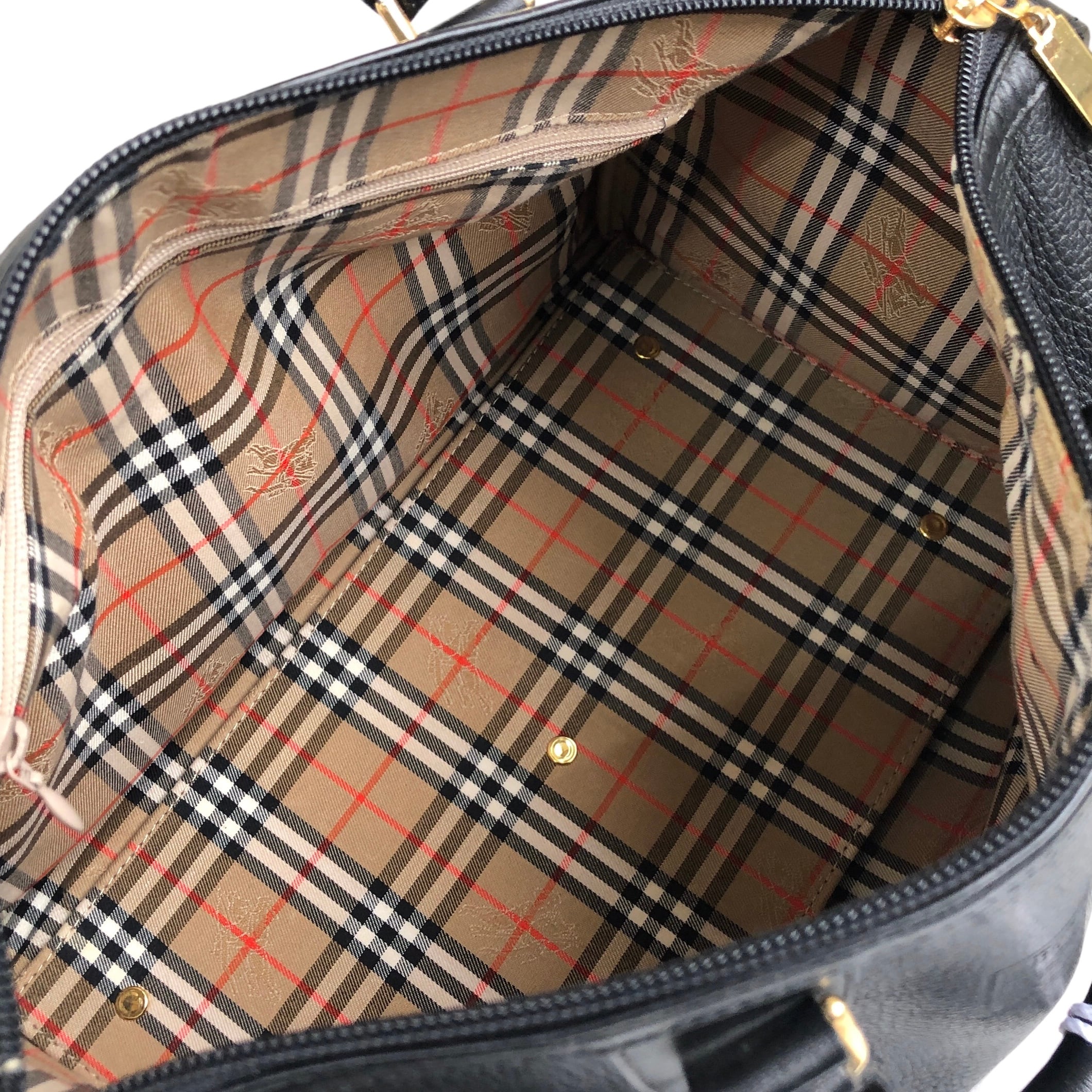 BURBERRY バーバリー ロゴ レザー ミニボストン ハンドバッグ ブラック