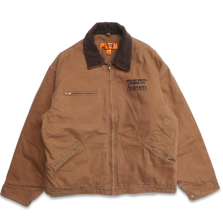 タレダックジャケットXL企業ロゴ刺繍ブラウン襟コーデュロイ中綿キルティング 古着 CornerStone 企業ロゴ 刺繍 中綿 ダック ワークジャケット ダック