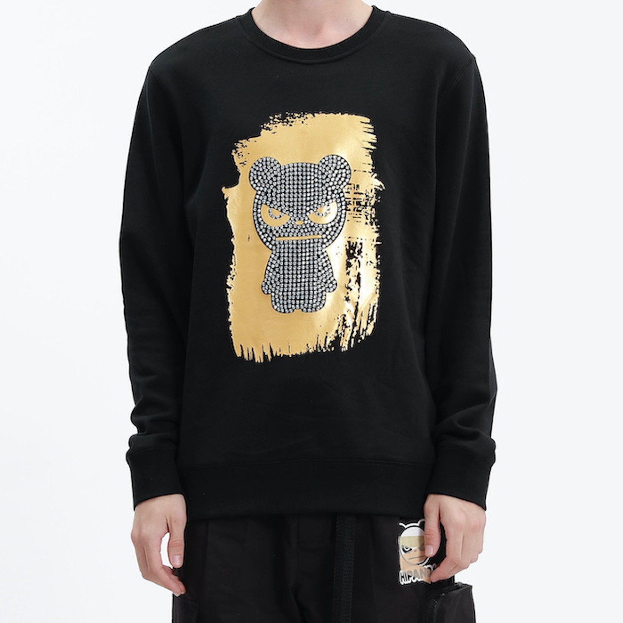 送料無料【HIPANDA ハイパンダ】メンズ スウェット トレーナー MEN'S RHINESTONE PANDA SWEAT SHIRT / BLACK