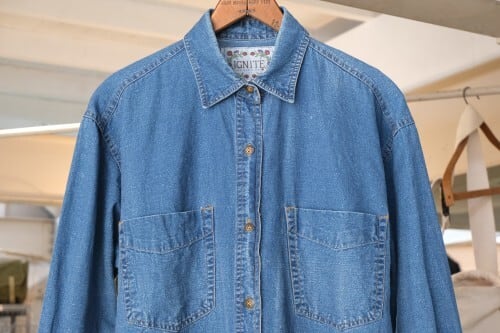 80's indigo linen cotton Shirt GARYO