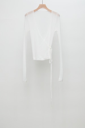 Sheer Rib Tie Cardigan - White