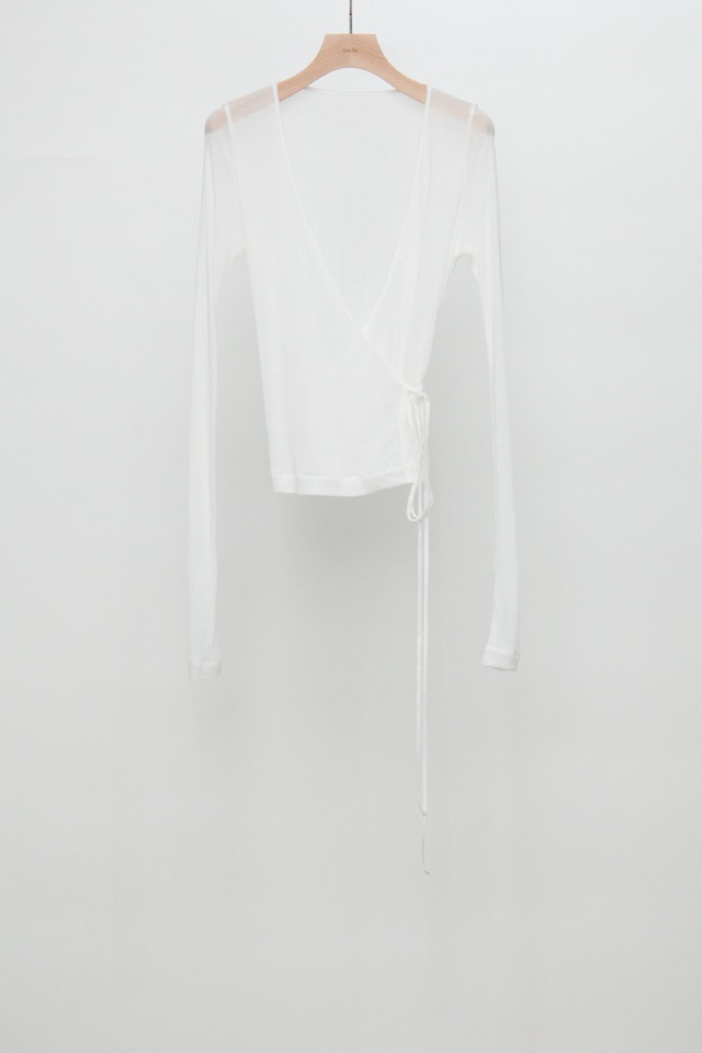 Sheer Rib Tie Cardigan - White