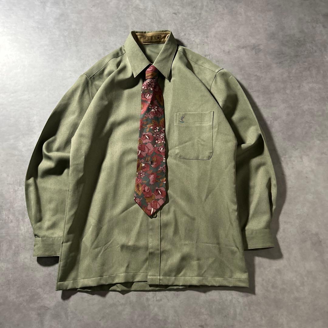 ヴィンテージ グリーン 花柄 総柄 ネクタイ レトロ シャツ デザイン セット