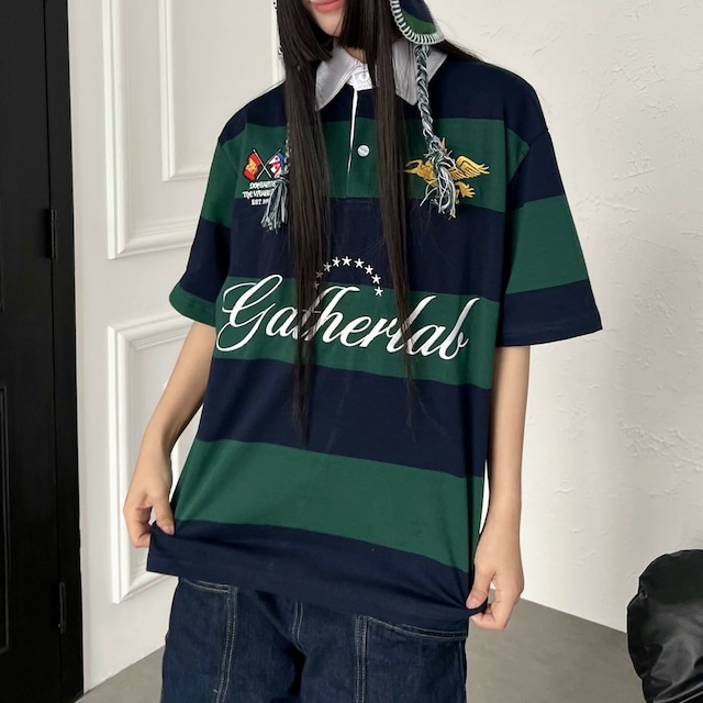 ワイドボーダーエンブレムポロシャツ 2col R02529