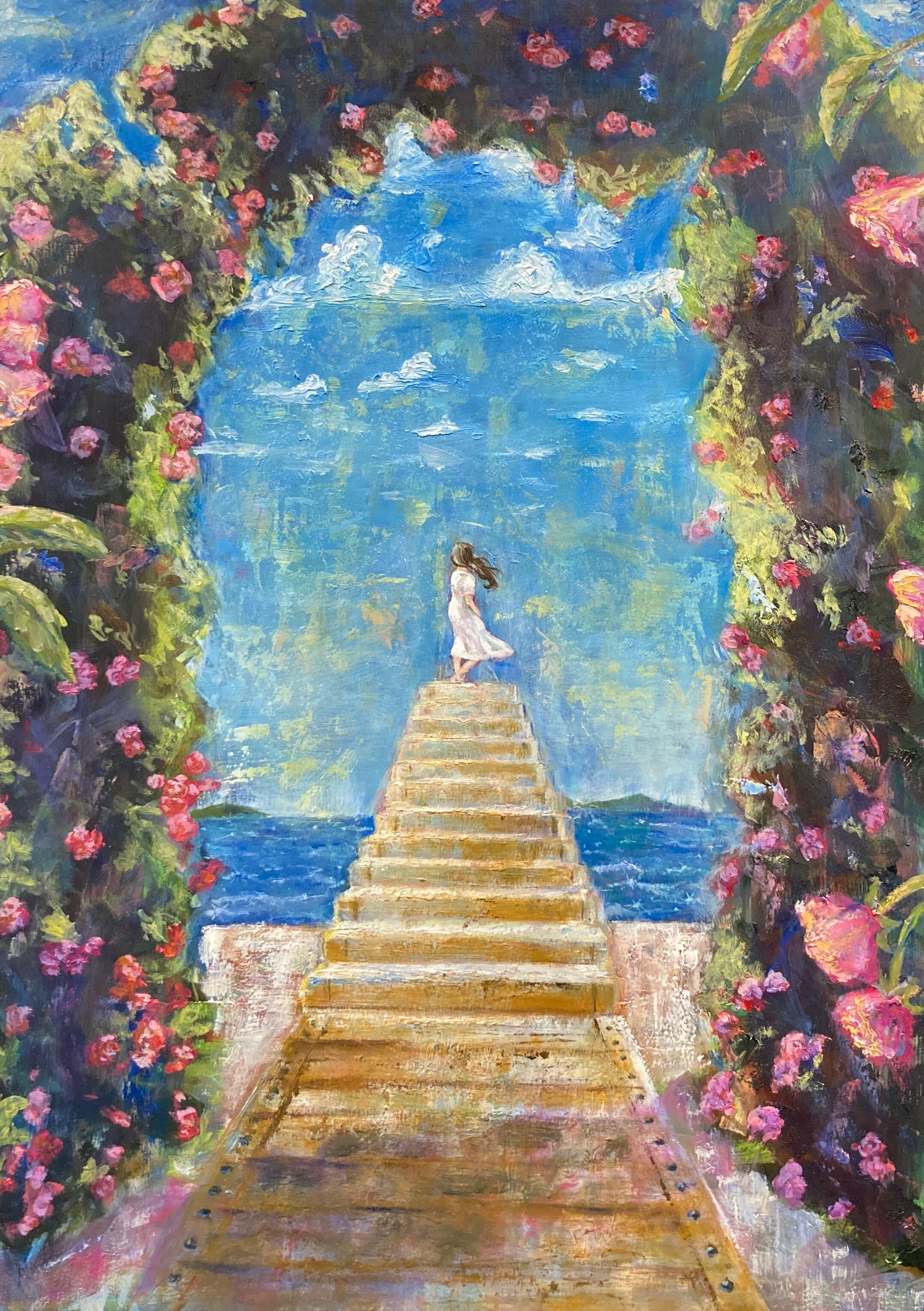 油絵 絵画 【海の紫陽花畑】 | PAY ID