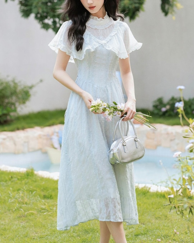 ショルダーケープシフォンワンピース 2508497