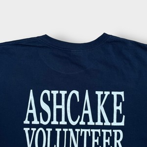 【GILDAN】ボランティア救助隊 XL ビッグサイズ ワンポイント ロゴ Tシャツ バックプリント ネイビー ashcake volunteer rescue squad 半袖 us古着