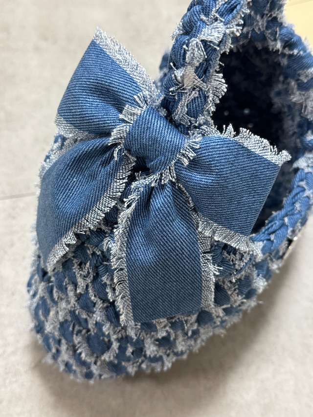 triangle denim ribbon bag large / light blue