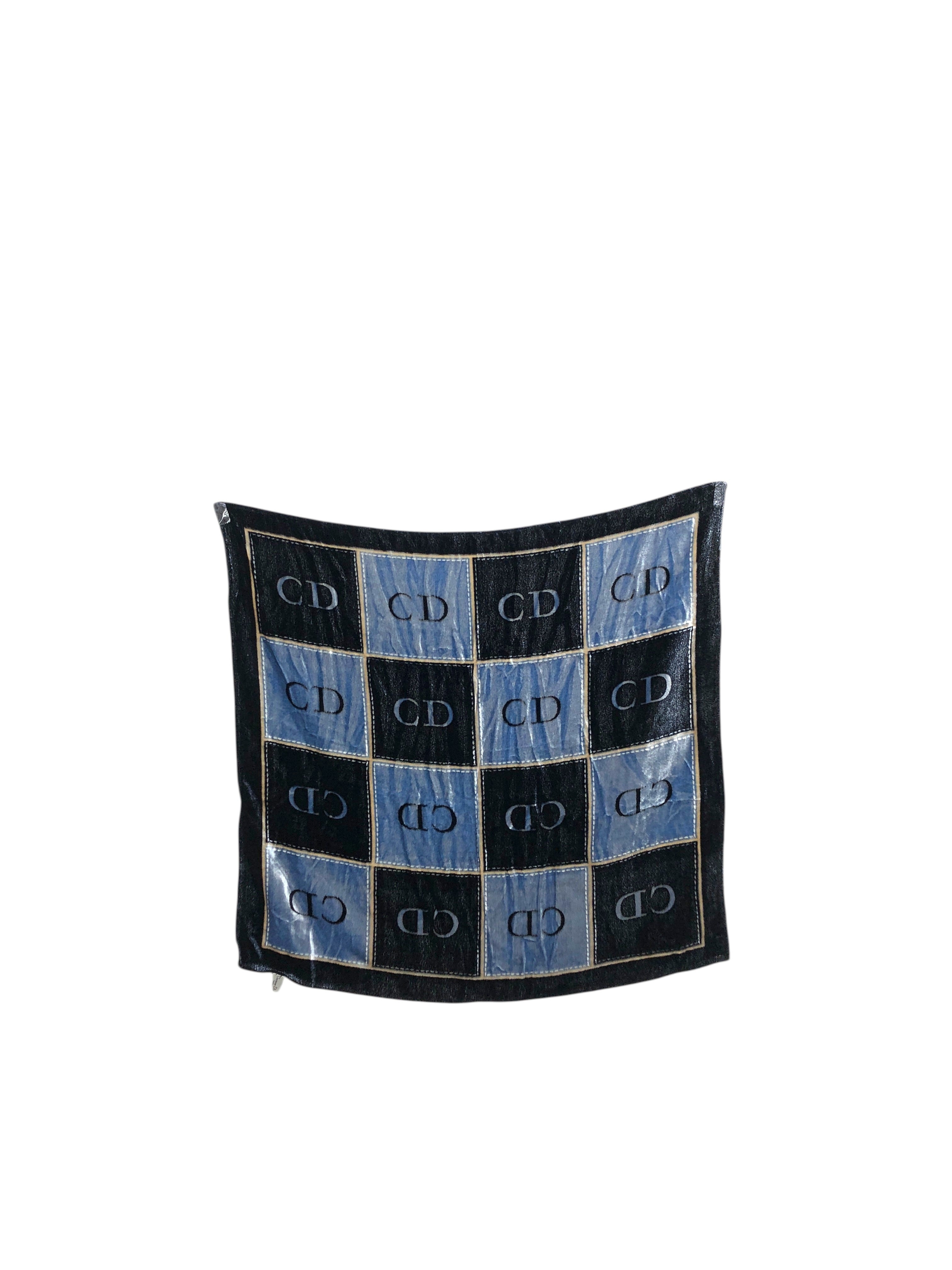 Christian Dior クリスチャン ディオール スカーフ ブルー CD レーヨン シルク リバーシブル vintage ヴィンテージ オールド bdtfji