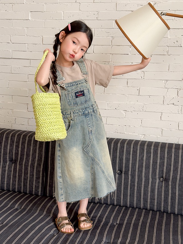 【KID】ヴィンテージ風デニムサロペットワンピース - 15