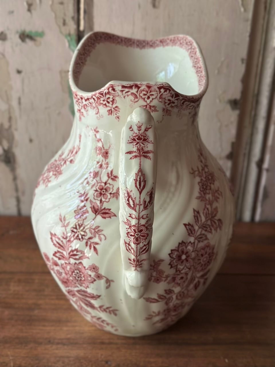 Saint-Amand 赤い花柄ピシェ ピッチャー 水差し ジャグ | Brocante de
