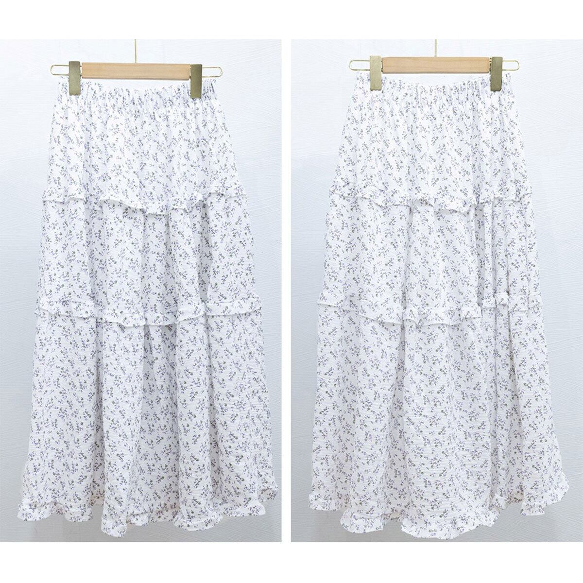 ロングスカート ティアード レディース おしゃれ 春夏 韓国 小花柄 ティアードスカート 大人 きれいめ かわいい フェミニン ゆったり 体型カバー フリルティアード ハイウエスト Aライン 大人可愛い 大人女子