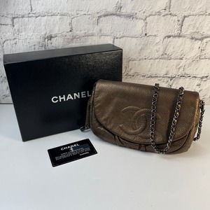 【最終処分SALE】CHANEL シャネル ココマーク ハーフムーン カーフスキン ショルダーバッグ ブラウン A-8861