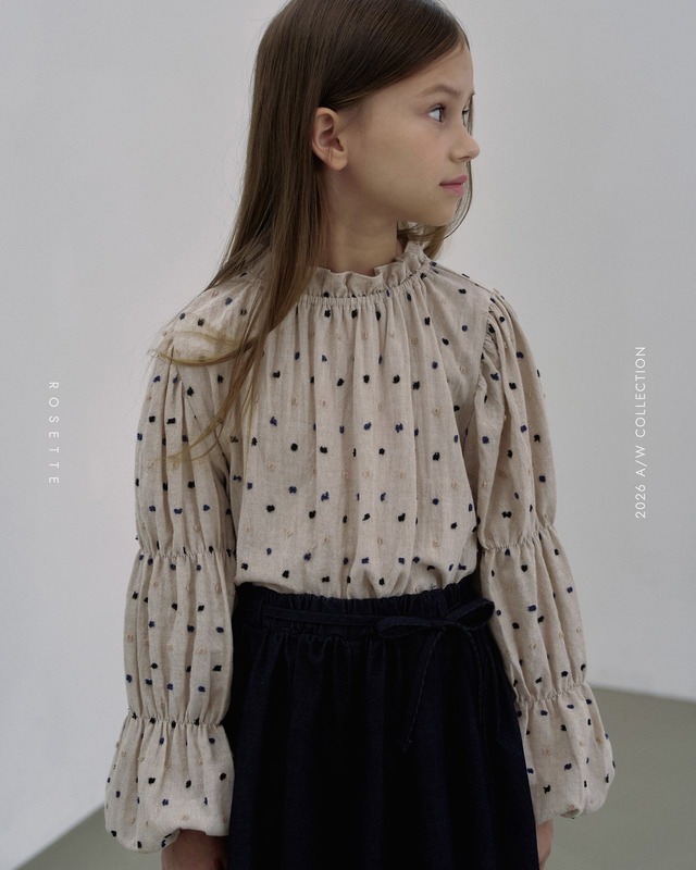 【取寄】rosette｜dot puff blouse｜ドットパフブラウス｜XS-JS｜kids｜26 autumn