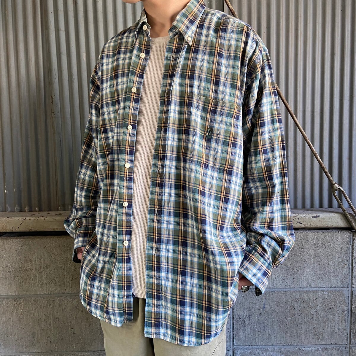 90年代 NAUTICA ノーティカ ワンポイントロゴ刺繍 チェックシャツ 