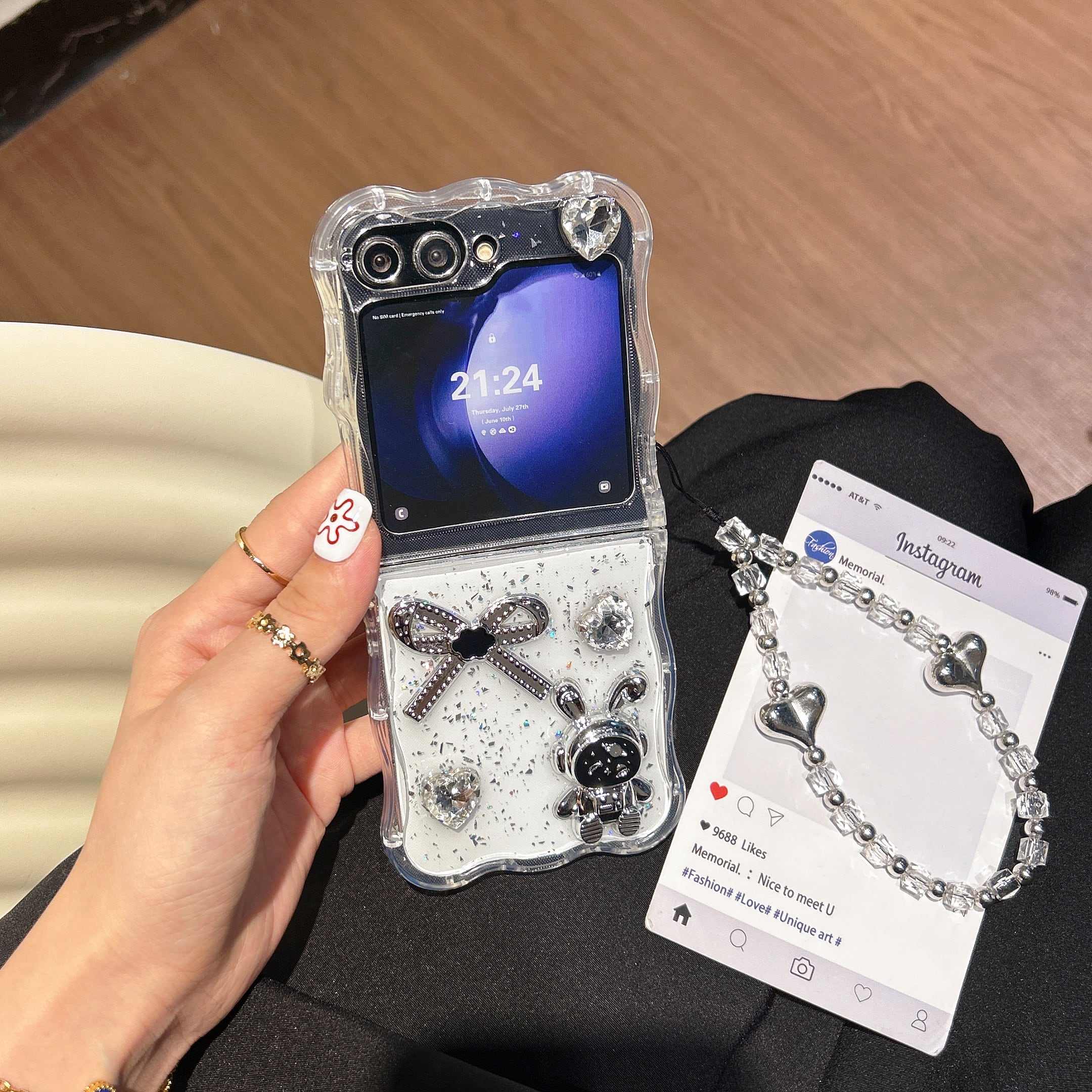 透明感 Galaxy Z Flip 7 6 5 4 3 ケース ウエーブフレーム かわいい