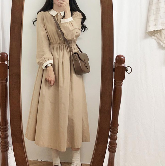 ワンピース デート フレアワンピース ロング ロング丈 袖あり 長袖 かわいい 大人可愛い きれいめ シンプル カジュアル 大人 上品 おしゃれ お洒落 主役級 存在感 春 秋 10代 20代 レディース 女性用 OL 学生 デート お出かけ 公園デビュー 女子会 お泊まり 休日 旅行 着回し 普段使い ファッション コーデ 楽ちん トレンド 流行 インスタ映え S M L XL ゆったり ゆる ベージュ ネイビー