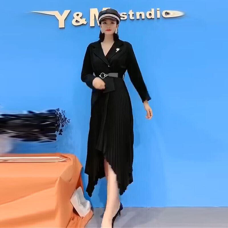 大きいサイズの太った姉妹の新しい襟ベルトプリーツスカートは年齢を減らし、薄いフランスの気質のドレス脂肪mmプラス脂肪潮 ミックスインファッション41050558420